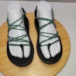 Teva Midform Infinity Sandals Women W5 Black Green Wrap Lace Platform Strappy